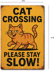 Funny Cat Crossing Tin Sign Vintage Metal Warning Sign For Yard Garage Wall Deco
