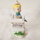 Vintage April Norcrest Daisy F447 Pixie Of The Month Gold Painted Flower Cart