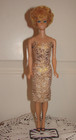 Vintage 60s White Ginger Bubblecut Barbie Doll Original Stand Dress Brown Mules