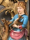 Girl W  Mama   Baby Deer Victorian Die Cut Large Scrap - L9