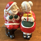 Vintage Kissing Santa And Mrs Claus On Bench Salt Pepper Shakers W deer Japan