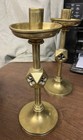 Pair Of Solid Brass Gothic Revival Candleholders Pierced Quatrefoil Decoration 