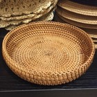 Hadewoven Round Rattan Fruit Basket Wicker Food Tray Weaving Storage Holder Dinn