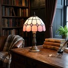 Vintage Tiffany Style Pink Stained Glass Table Lamp For Bedroom Or Living Room