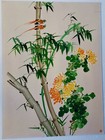 Vintage Signed Chinese Guache Painting On Silk Birds On Bamboo W  Chrysanthemums