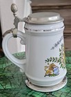 Vvintage German Lidded Beer Stein W  Pewter Lid Ornate Crest Design Breweriana