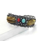 Boho 925 Sterling Silver Vintage Turquoise Tibetan Tibet Bracelet Bangle Cuff
