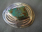 Native American Gem-grade Web Turquoise Sterling Silver Stamps Bolo pendant 2 5 