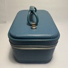 Blue Hard Case Vintage Train Cosmetic Luggage Traveling Suitcase 12  X 8 1 2 