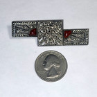 Vtg Antique Silver French Art Deco Marcasite   Carnelian Glass Brooch Lapel Pin