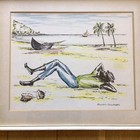 Vintage Hand Coloured Black Americana Lithograph Print Signed Anabel Sweetapple