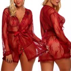 Red Women Valentine Sexy Lingerie Sleepwear Fancy Lace Dress Babydoll Nightwear