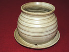 Vintage Light Green Ribbed Pottery Flower Pot planter W  Attached Under Tray