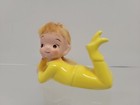 Vintage Girl Pixie Elf Figurine Yellow Ceramic W  Red Hair Mid-century Fairy