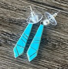 Calvin Begay Turquoise Inlay Dangle Earrings Native American Sterling Silver  8