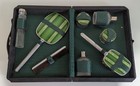 Antique Art Deco Vanity Set Ladies Travel Green 8 Piece Brush Mirror Comb Etc