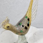 Vintage Murano Glass Sculpture 12  Gold Pheasant Italian Footed Golden Bird Art