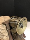 Antique 1920 s  Brass Carbide Lamp W coal Miners Canvas leather Billed Cap