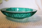 Vintage 8 75  Diameter Light Green Glass Ash Tray  Outside Vertical Ribs 2  Tall