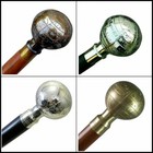 Vintage Set Of 4  Antique Solid Brass Globe Handle Wooden Walking Stick Cane