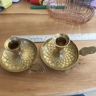 Vintage Solid Brass Pineapple Chamberstick Candle Holders Set Of 2
