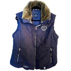 Horze Crescendo Quilted Puffer Vest Faux Fur Collar Navy Blue Equestrian Sz Xl