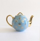 Vintage Hall China 045 Gl French Daisy Teapot Turquoise Blue 6 Cup Gold Label
