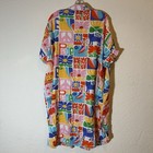 She Street Oversized Peace Cat Print Rayon Shirt Dress Art Boho Festival L   xl