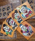Set Of 5 Clowns Portrait Folk Art Tray Puzzles Interchangeable Pieces 1960   s