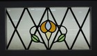 Floral Midsize Old English Leaded Stained Glass Window 23 5  X 13 5 