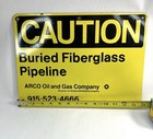 Yellow Vtg Porcelain Sign Arco Caution Gas Pipe Line Texas