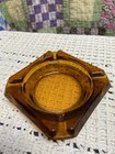 Amber Glass Square Mid Century Modern Vintage Ashtray Euc