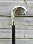 Solid Silver Eva Adam Head Vintage Black Wooden Walking Stick Cane Handmade Gift