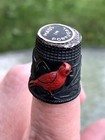 Vintage Red Cardinal Enamel On Sterling Silver Thimble Portugal
