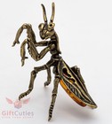 Solid Brass Amber Figurine Of Praying Mantis Insect Totem Talisman Ironwork 
