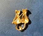 Cat Pin Black And Gold Cat Pin Brooch With Rhinestone Collars Works Perfect