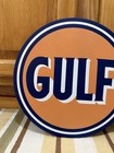 Gulf Gas Oil Flange Sign Sold Here Doubled Sided Garage Vintage Style Wall Decor