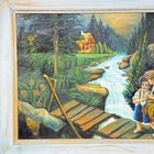 Guardian Angel With Children Painting  Framed Folk Art Folk Art Signed 46 x 27 