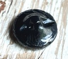 Small Antique Black Glass Button With A Shamrock Or Three Leaf Clover