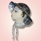 Vintage Bonetto Bisque Girl Head Rhinestone Abalone Hat Brooch Pin  read