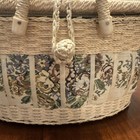 Vintage Floral Sewing Basket     Made In Taiwan     Woven Straw With Satin Interior