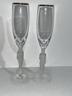 Lenox Frosted Bride   Groom Champagne Toasting Flutes Glasses Gold Rimmed Tops 