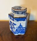 Antique Early 20th Century Chinese Export Porcelain Tea Caddy Blue   White
