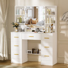 Large Makeup Vanity Table Set With 10 Led Mirror Dressing Table And 7 Drawers
