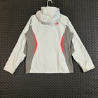 The North Face Women s Hyvent Jacket Gray Red Hooded Waterproof Windbreaker M