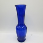 Vintage Cobalt Blue Ribbed Glass Vase 9  Tall