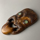 Tiki Maori Wood Mask  Carved New Zealand  Timber Kauri Paua Shell Eyes  10 5   