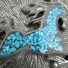Vintage White Brass Belt Buckle W  Turquoise Unicorn