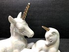 Vintage Unicorn Mother And Baby Iridescent Ceramic Figurine With Gold Horns