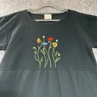 Vintage Dress Womens Large Black Embroidered Floral Long Cottage Retro Usa